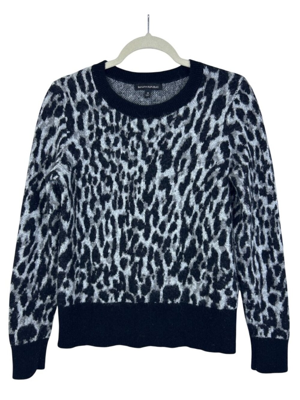 Banana Republic Alpaca Wool Sweater Women's M Cheetah Print Black Gray Pullover